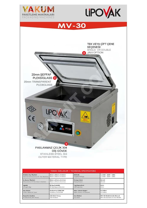 MV 30 Gazlı Vakum Paketleme Makinası / Vacuum Packaging with Gas