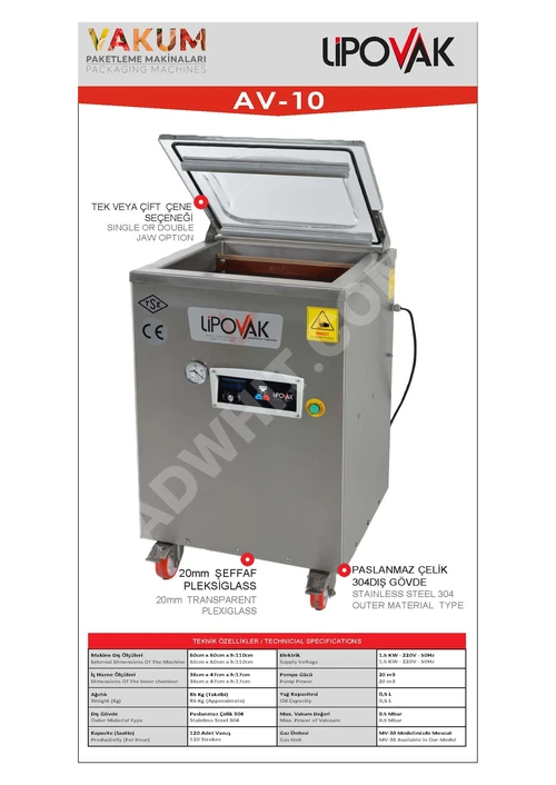 AV 10 Vakum Paketleme Makinası / Vacuum Packaging Machine