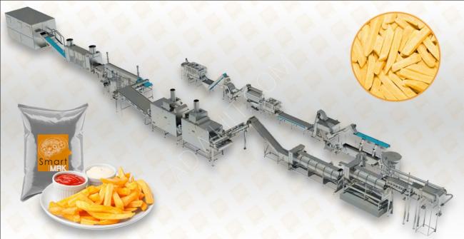 Frozen fried potato sticks production and packaging line