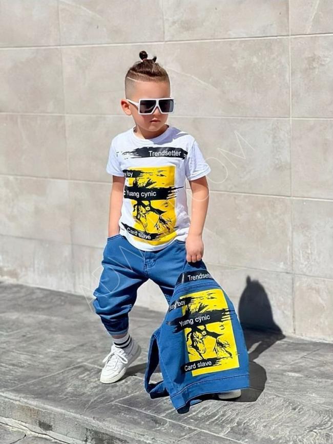 Wholesale children's clothing in Istanbul. Boys jeans sport set, made in Turkey