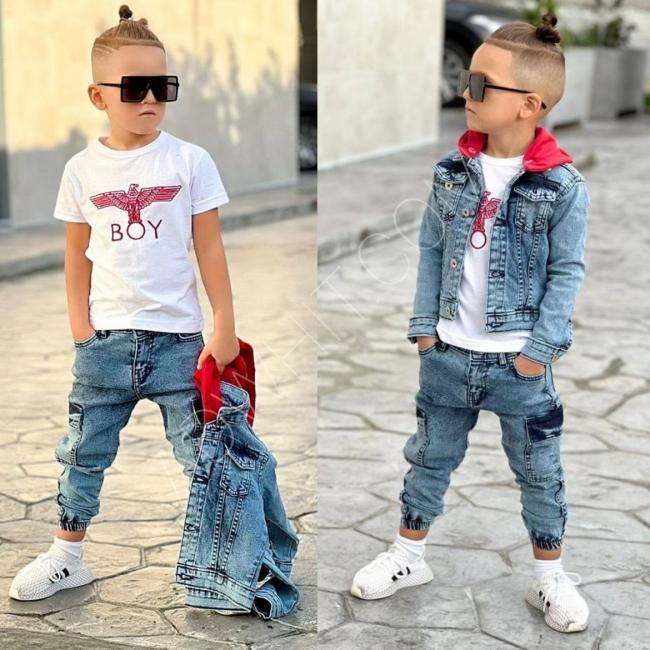 Wholesale children's clothing in Istanbul. Boys jeans sport set, made in Turkey