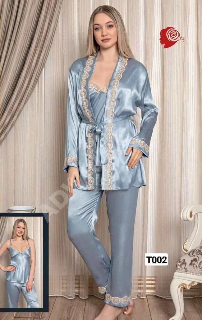 Three-piece satin pajamas for women