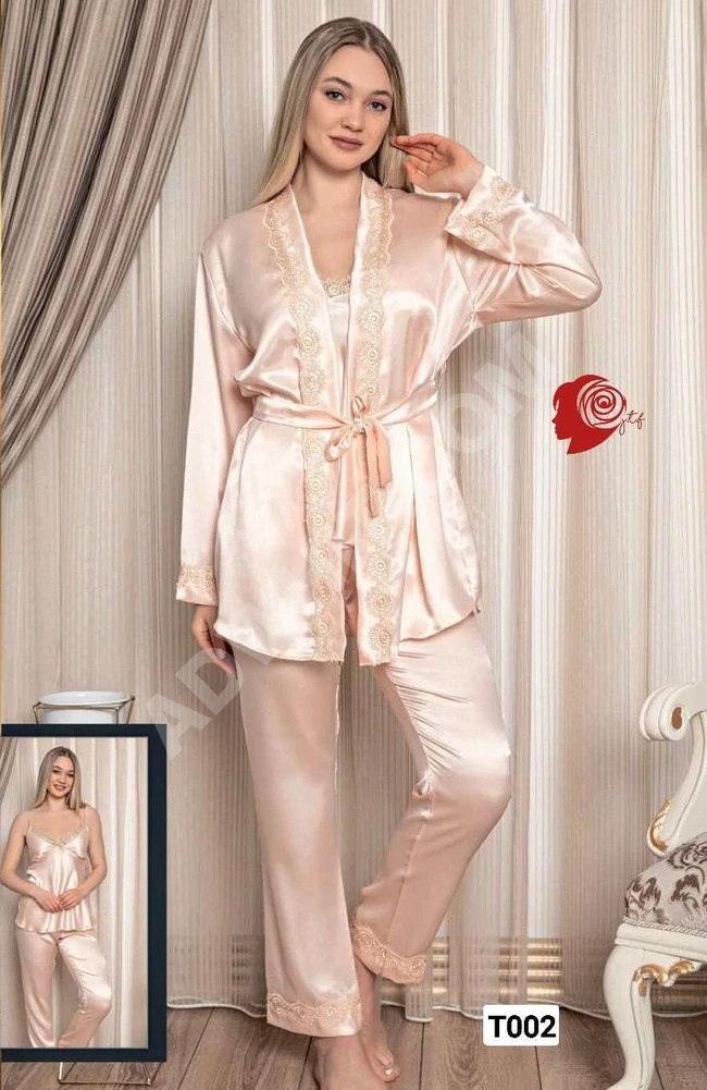 Three-piece satin pajamas for women