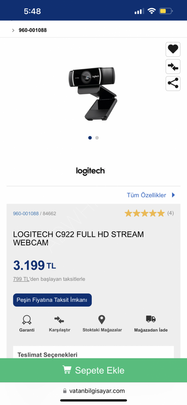 Logitech C922 PRO HD Web Kamerası
