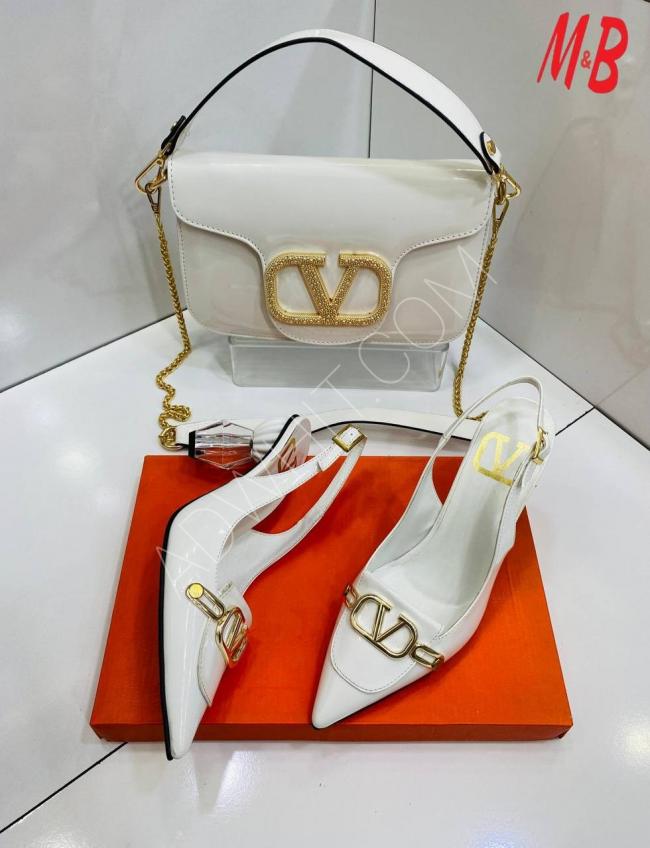 Valentino marka kadın çanta ve topuklu ayakkabı seti
