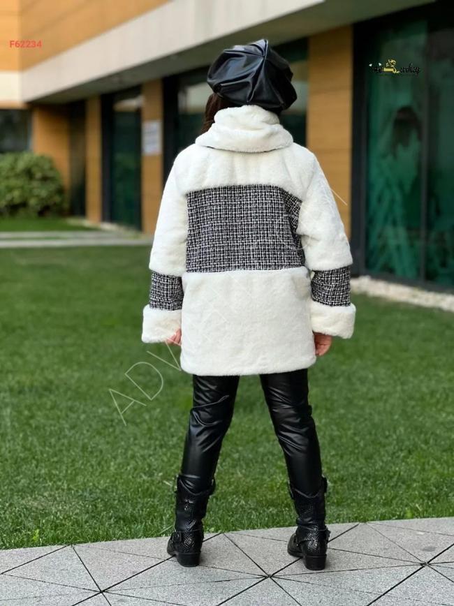 Kız kışlık takımı, deri pantolon ve kürk ceket