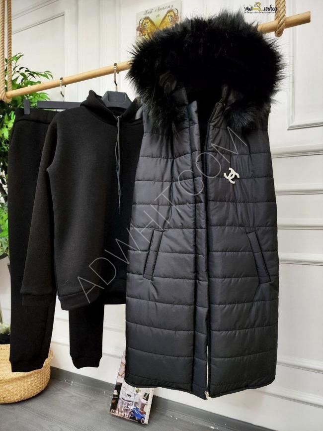 Puffy jacket with detachable and removable fur hood