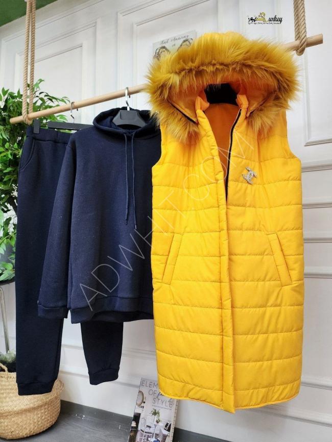 Puffy jacket with detachable and removable fur hood