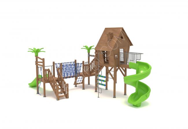 Outdoor children's games made of treated natural wood