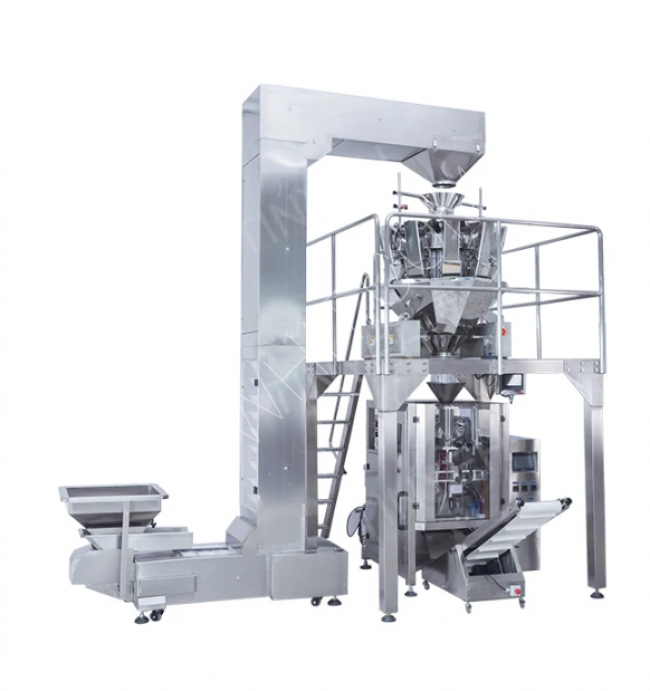 Product weighing, filling, and packaging machine
