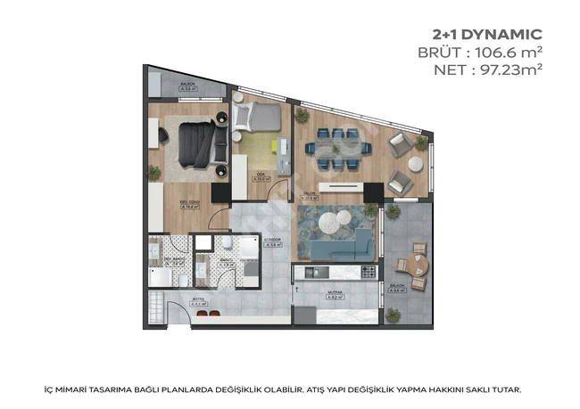 A 2+1 smart apartment for sale in the Babylon complex in Bursa, suitable for citizenship and residence