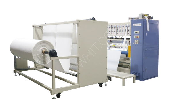 Ultrasonic upholstery machine for ultrasonic edge cutting and dimensioning