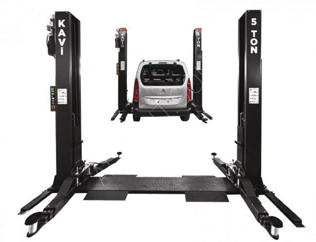 Electric hydraulic car lift with a capacity of 5 tons, featuring a frame and two straps