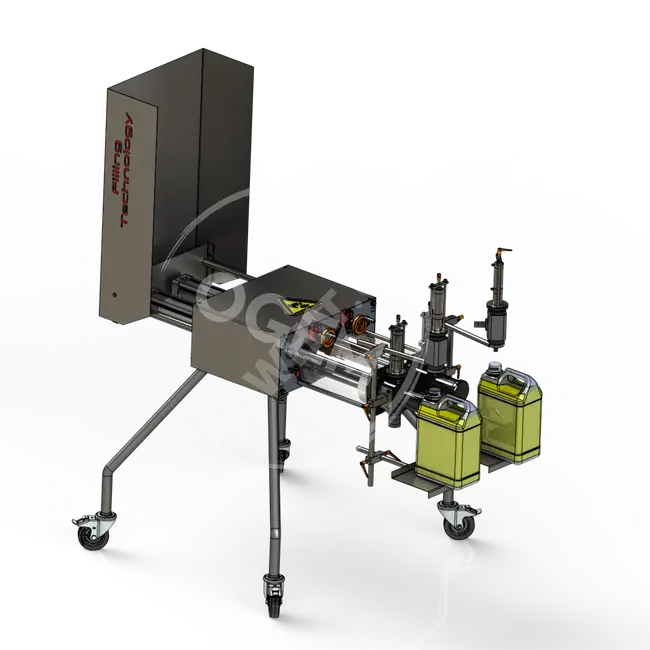 Semi-automatic filling machine with a capacity of 5 liters and two heads for acids/alkalis