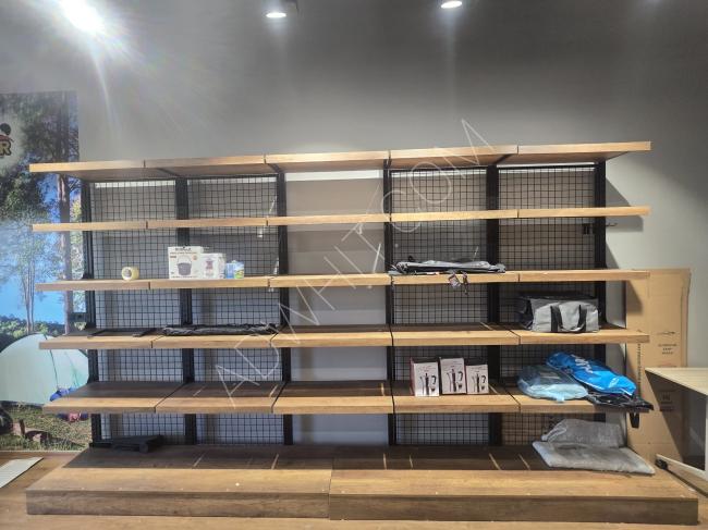 For sale: store shelves made of wood and metal