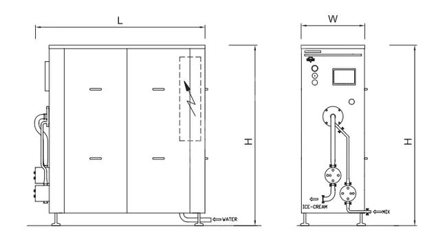 Continuous ice cream production machine with a lobe pump