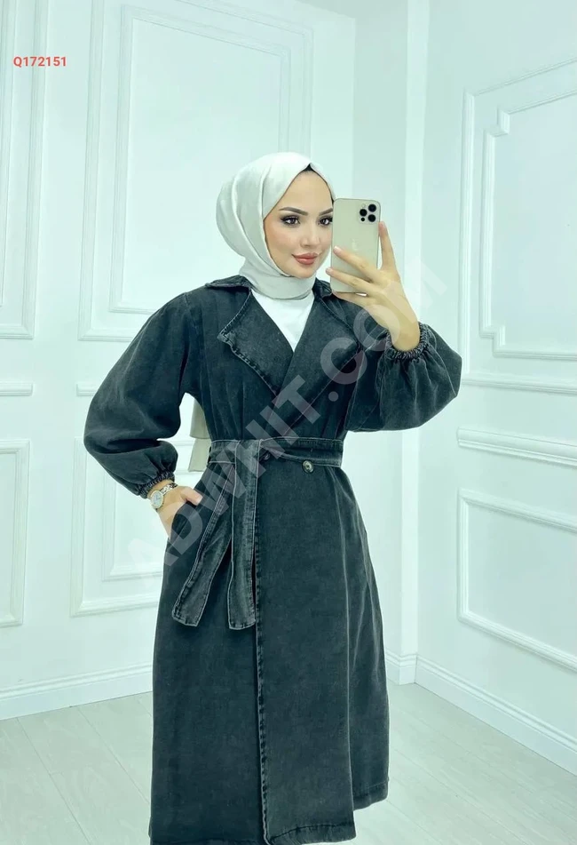 Trench coat jeans with buttons and a belt for hijabis