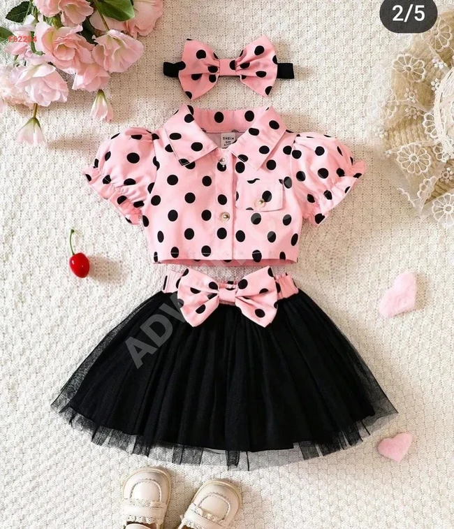 Girls' tulle skirt set with polka dot shirt