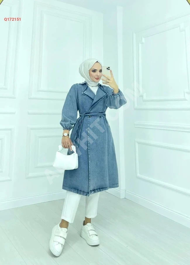 Trench coat jeans with buttons and a belt for hijabis