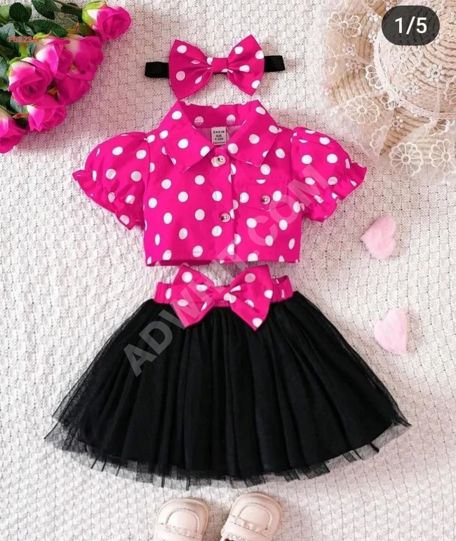 Girls' tulle skirt set with polka dot shirt