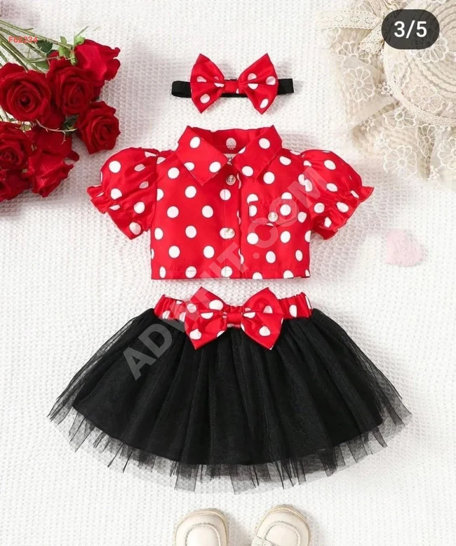 Girls' tulle skirt set with polka dot shirt