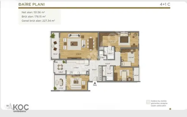 4+1 apartment for rent in Başakşehir Nida Park E Block with an area of 227 square meters