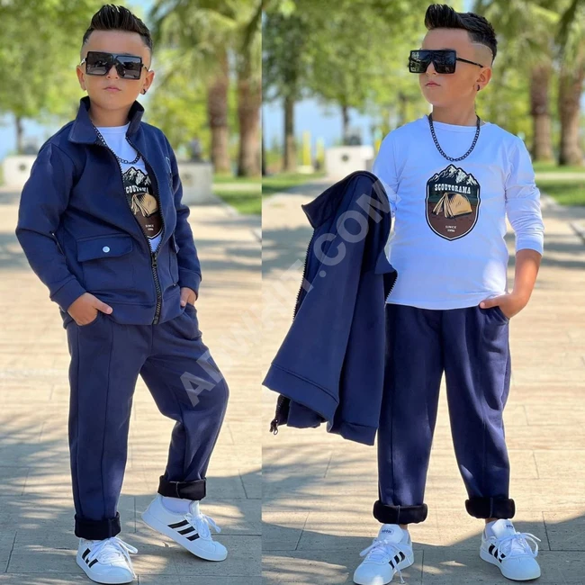 Winter boys' set with three pieces, with availability of boys' and girls' sets for winter and summer